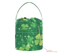 GuoChe Crochet Yarn Bag St. Patrick's Day Lucky Green Clover Knitting Bag Yarn Storage Portable Storage Bag for Knitting Needle Knitting Supply
