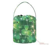 GuoChe Crochet Yarn Bag St. Patrick's Day Lucky Green Clover Plaid Small Crochet Bag Portable Crochet Tote for Crochet Carrier Knitting