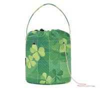 GuoChe Crochet Yarn Bag St. Patrick's Day Lucky Green Clover Plaid Yarn Project Bag with Holes Travel Storage for Travel Crochet Crocheting Accessories