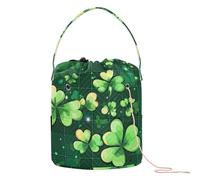 GuoChe Crochet Yarn Bag St. Patrick's Day Lucky Green Clover Plaid Yarn Travel Bag Portable Storage Bag for Crochet Hook Crochet Accessories