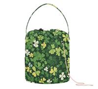 GuoChe Crochet Yarn Bag St. Patrick's Day Lucky Green Clover Yarn Project Bag Portable Craft Bag for Travel Crochet Knitting Supplies