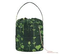 GuoChe Crochet Yarn Bag St. Patrick's Day Lucky Green Clover Yarn Project Bag Portable Yarn Tote for Crochet Carrier Knitting Supply