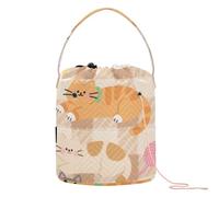 GuoChe Cute Brown Cartoon Kittens Yarn Bags Knitting Needle Organizer with Holes Needle Storage for Travel Crochet Crocheting Accessories
