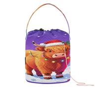 GuoChe Cute Christmas Highland Cow with Santa Hat Art Crochet Storage Crochet Hook Organizer with Holes Yarn Tote for Crochet Needle Travel Accessory