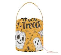 GuoChe Cute Doodle Drawings Trick Or Treat Butter Yellow Crochet Bags Crochet Yarn Holder Portable Storage Bags for Knitting Needles Crocheting Accessories