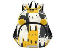 GuoChe Cute Ears Mini School Backpack Leash Cool Girls Anti-Lost, Cat Black White Tile Pattern, S, Classic Kids Backpack