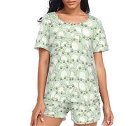 GuoChe Cute Frog Pattern Womens Pajama Sets Short Sleeve Pajama Set for Women Pj Shorts for Ladies Lounge Set, Cute Frog Pattern, L