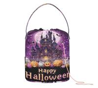 GuoChe Cute Halloween Castle Scene Yarn Bag Crochet Yarn Organizer Portable Storage Bag for Travel Crochet Yarn Accessory