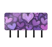 GuoChe Cute Purple Hearts Valentine wall Key Holder with Mail Organizer & 5 Self-Adhesive Hanging Key Hook for Home Decor Entryway Doorway