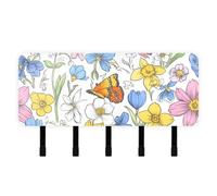 GuoChe Cute Spring Flowers Rustic White Key for wall with Mail Organizer & 5 Self-Adhesive Hanging Key Organizer for House Decor Living Room Hallway