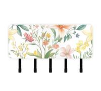 GuoChe Cute Spring Flowers Rustic White Key Holder with Mail Organizer & 5 Self-Adhesive Hanging Key Hook for Living Room Decor Living Room Hallway