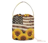 GuoChe Cute Sunflower Flag Distressed Yarn Storage Knitting Project Bag Portable Needle Storage for Knitting Kit Knitting Project