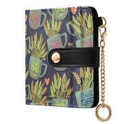 GuoChe Dad Ever Mug and Wheat Pattern Women's Small Folding Wallet Convenient PU Leather Card Wallet for Men Women Travel