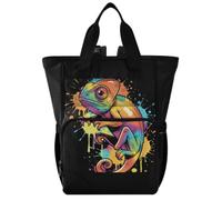 GuoChe Diaper Bag Backpack Dobby Nylon Multi Pocket Travel Baby Bag for Mom | Chameleons Colourful Colours with Colour Blobs Cute Fun Rainbowl