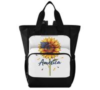 GuoChe Diaper Bag Backpack Dobby Nylon Multi Pocket Travel Baby Bag for Mom | Funny 4th Of Midsummer Merica Sunflower Flag Patriotic