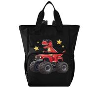 GuoChe Diaper Bag Backpack Dobby Nylon Multi Pocket Travel Baby Bag for Mom | Red Dino Sunglasses T-rex Riding monsters Truck