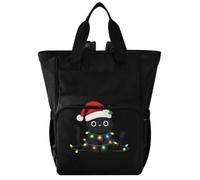 GuoChe Diaper Bag Backpack Dobby Nylon Multi Pocket Travel Baby Bag for Mom | Santa Black Cat Tangled Up in Christmas Tree Lights