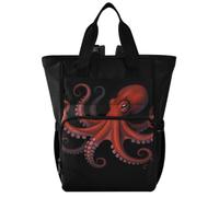 GuoChe Diaper Bag Backpack Dobby Nylon Multi Pocket Travel Baby Bag for Mom | Sea Creature Pattern Red and Black Ocean Sea Life(1)