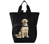 GuoChe Diaper Bag Backpack Dobby Nylon Multi Pocket Travel Baby Bag for Mom | Yawning Yellow Labrador Retriever Dog Birthday
