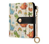 GuoChe Dinosaur with Rainbow and Volcano Pattern Women's Folding Wallet Portable PU Leather Card Wallet for Women Girls
