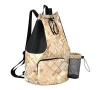 GuoChe Draw String Back Bag Summer Camp Bag With Water Bottle Pocket String Bag For School Waterproof, Rose Gold Leopard Print on a Pastel Background, One Size