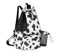 GuoChe Draw String Back Bag Summer Camp Bag With Water Bottle Pocket String Bag For School Waterproof Simple Cow-print Pattern