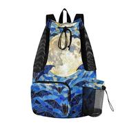 GuoChe Drawstring Backpack Camp Bag With Inside Pockets Wet and Dry Separation Moon Bat Night