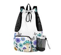 GuoChe Drawstring Backpack Camp Bag With Pockets Waterproof Blue Butterfly Flower