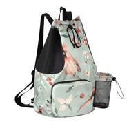 GuoChe Drawstring Backpack For Swim Gym Bag With Pockets Athletic Cinch Sack Dry Wet Separation, Northern Birds Green, One Size, Childrens-school-backpacks
