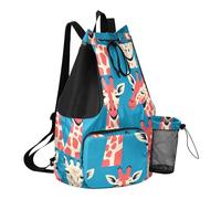 GuoChe Drawstring Backpack For Swim Gym Bag With Pockets Athletic Cinch Sack Dry Wet Separation, Unique Giraffe Face Blue, One Size, Childrens-school-backpacks