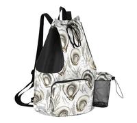 GuoChe Drawstring Backpack Gym Swim Bag With Water Bottle Holder Cinch Back Sack Wet and Dry Separation, Oyster Seaweed Pattern, One Size, Childrens-school-backpacks
