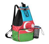 GuoChe Drawstring Backpack Summer Camp Bag With Pockets Cinch Back Sack Dry Wet Separation, National Flag of Azerbaijan, One Size, Childrens-school-backpacks
