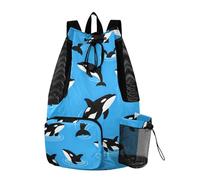 GuoChe Drawstring Backpacks Camp Bag With Water Bottle Holder Wet and Dry Separation Jumping Orca Whale Ocean Blue Sky