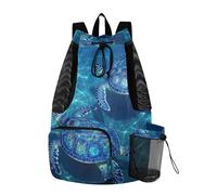 GuoChe Drawstring Backpacks Gym Bag With Water Bottle Pocket Waterproof Hawaii Sea Turtle Blue Ocean Summer