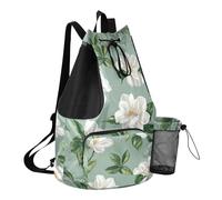 GuoChe Drawstring Backpacks Gym Swim Bag With Inside Pockets Pull String Bag Waterproof, Chic Flower and Whites Green, One Size, Childrens-school-backpacks