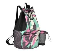 GuoChe Drawstring Backpacks Gym Swim Bag With Inside Pockets Pull String Bag Waterproof, Cute Horse Sea Green Blush, One Size, Childrens-school-backpacks
