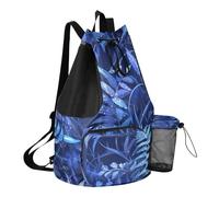 GuoChe Drawstring Backpacks Gym Swim Bag With Inside Pockets Pull String Bag Waterproof, Dark Blue Leafs, One Size, Childrens-school-backpacks