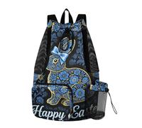 GuoChe Drawstring Backpacks Gym Swim Bag With Pockets Dry Wet Separation Easter Rabbit Blue