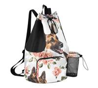 GuoChe Drawstring Backpacks Gym Swim Bag With Water Bottle Pocket String Swim Bag Dry Wet Separation, Art German Shepherd Dogs, One Size, Childrens-school-backpacks