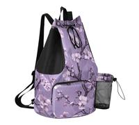 GuoChe Drawstring Backpacks Gym Swim Bag With Water Bottle Pocket String Swim Bag Dry Wet Separation, Vintage Cherry Blossom Purple, One Size, Childrens-school-backpacks