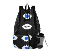 GuoChe Drawstring Bags For Men Women Sport Gym Sackpack With Inside Pockets Dry Wet Separation Blue Evil Eye Pattern