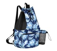 GuoChe Drawstring Bags Pool Bag With Inside Pockets String Backpack Bag Dry Wet Separation, Beauty Tulips Royal Blue, One Size, Childrens-school-backpacks