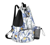GuoChe Drawstring Bags Pool Bag With Inside Pockets String Backpack Bag Dry Wet Separation, Cartoon Blue Iris Flowers, One Size, Childrens-school-backpacks