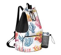 GuoChe Drawstring Bags Pool Bag With Inside Pockets String Backpack Bag Dry Wet Separation, Chic Colorful Corals, One Size, Childrens-school-backpacks
