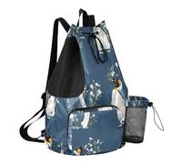 GuoChe Drawstring Bags Pool Bag With Inside Pockets String Backpack Bag Dry Wet Separation, Chic Penguin Blue, One Size, Childrens-school-backpacks
