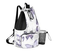 GuoChe Drawstring Bags Pool Bag With Inside Pockets String Backpack Bag Dry Wet Separation, Chic Purple Butterflies, One Size, Childrens-school-backpacks