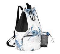GuoChe Drawstring Bags Pool Bag With Inside Pockets String Backpack Bag Dry Wet Separation, Cute Blue Crabs, One Size, Childrens-school-backpacks