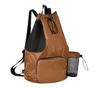 GuoChe Drawstring Beach Bags Summer Camp Bag With Water Bottle Holder String Swim Bag Dry Wet Separation Brown