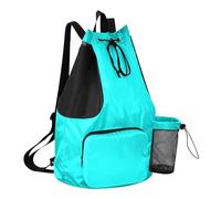 GuoChe Drawstring Beach Bags Summer Camp Bag With Water Bottle Holder String Swim Bag Dry Wet Separation, Cyan Blue, One Size, Childrens-school-backpacks