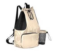 GuoChe Drawstring Beach Bags Summer Camp Bag With Water Bottle Holder String Swim Bag Dry Wet Separation, Beige Color, One Size, Childrens-school-backpacks